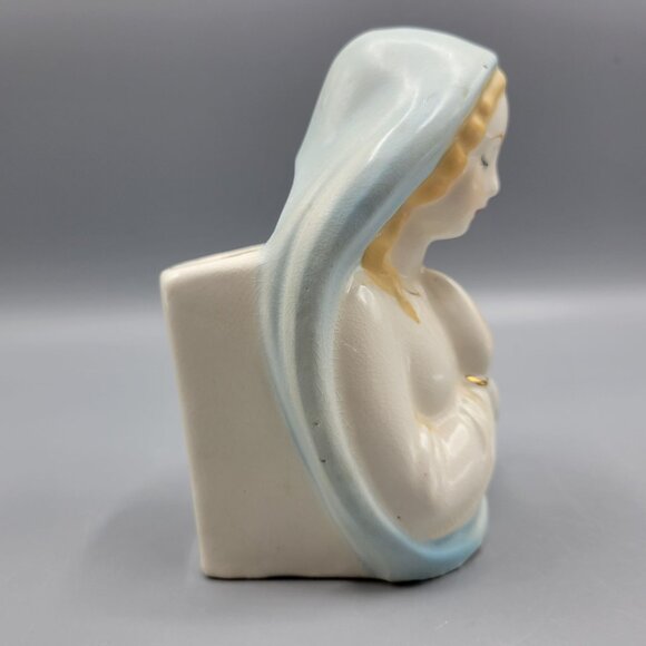 Vintage Ceramic Praying Virgin Mary Figurine Vase Blue White Religious Decor 4.5 - Picture 4 of 15
